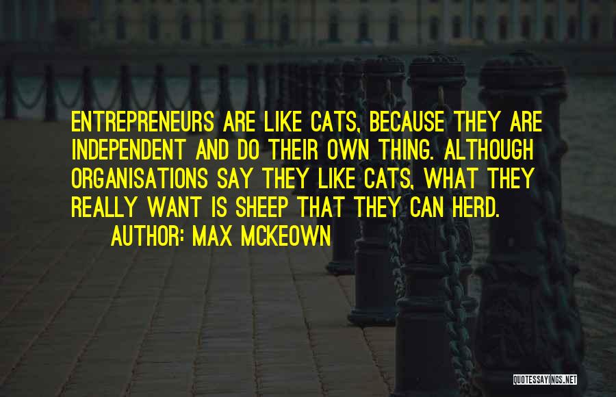 Max McKeown Quotes: Entrepreneurs Are Like Cats, Because They Are Independent And Do Their Own Thing. Although Organisations Say They Like Cats, What