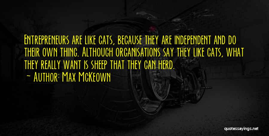 Max McKeown Quotes: Entrepreneurs Are Like Cats, Because They Are Independent And Do Their Own Thing. Although Organisations Say They Like Cats, What