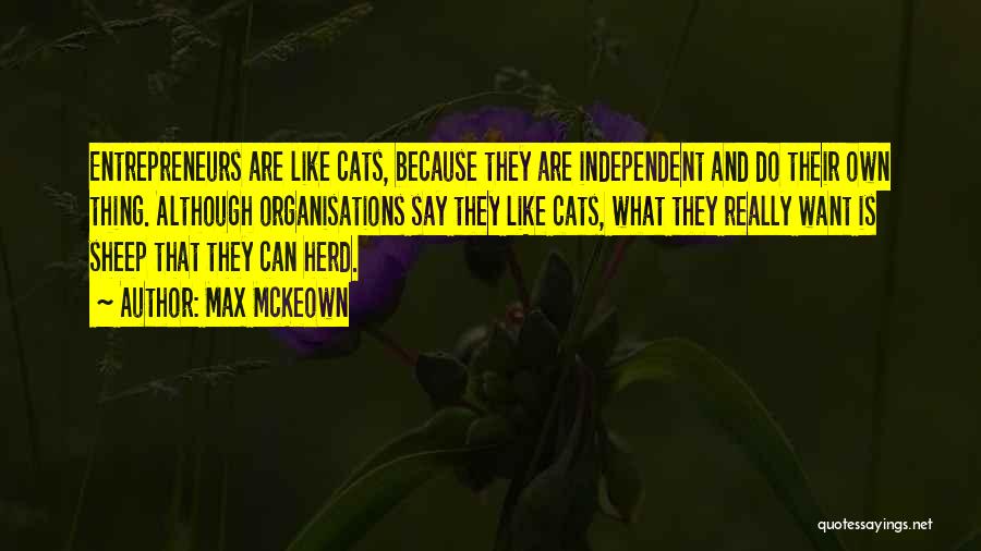 Max McKeown Quotes: Entrepreneurs Are Like Cats, Because They Are Independent And Do Their Own Thing. Although Organisations Say They Like Cats, What