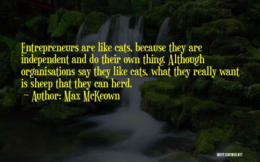 Max McKeown Quotes: Entrepreneurs Are Like Cats, Because They Are Independent And Do Their Own Thing. Although Organisations Say They Like Cats, What