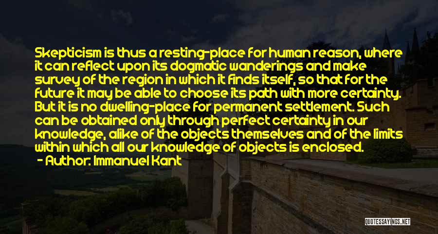 Immanuel Kant Quotes: Skepticism Is Thus A Resting-place For Human Reason, Where It Can Reflect Upon Its Dogmatic Wanderings And Make Survey Of