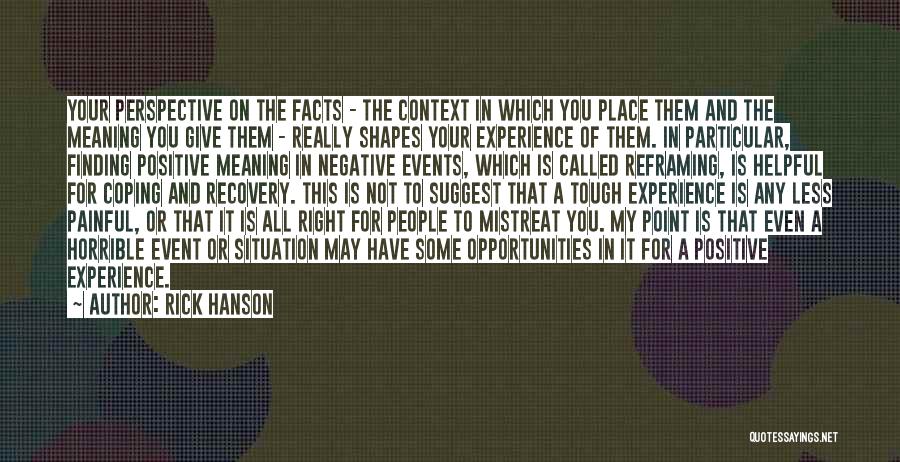 Rick Hanson Quotes: Your Perspective On The Facts - The Context In Which You Place Them And The Meaning You Give Them -