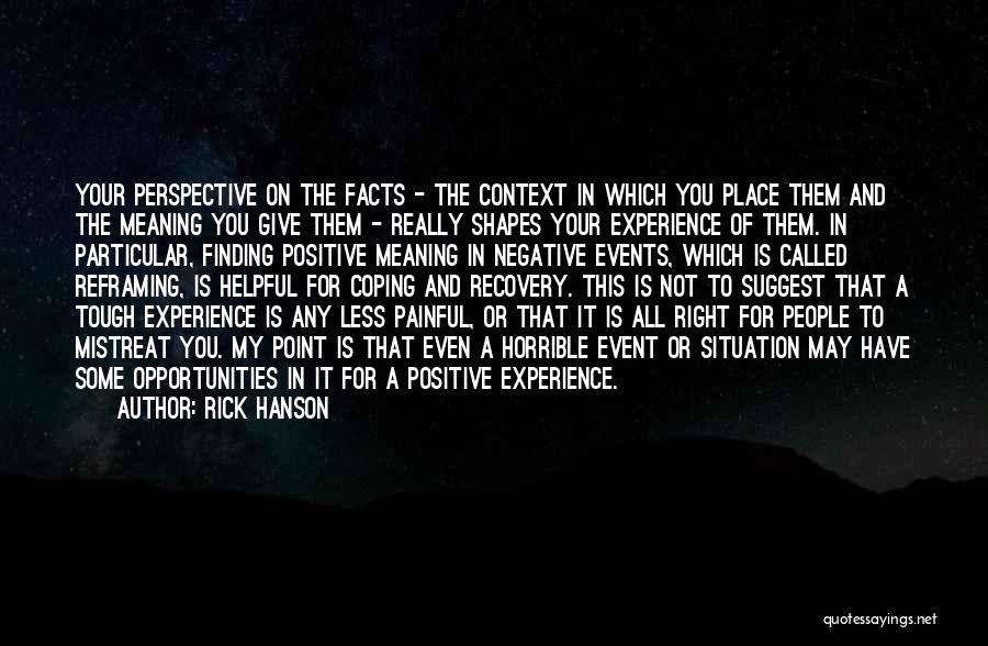 Rick Hanson Quotes: Your Perspective On The Facts - The Context In Which You Place Them And The Meaning You Give Them -