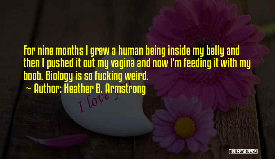 Heather B. Armstrong Quotes: For Nine Months I Grew A Human Being Inside My Belly And Then I Pushed It Out My Vagina And
