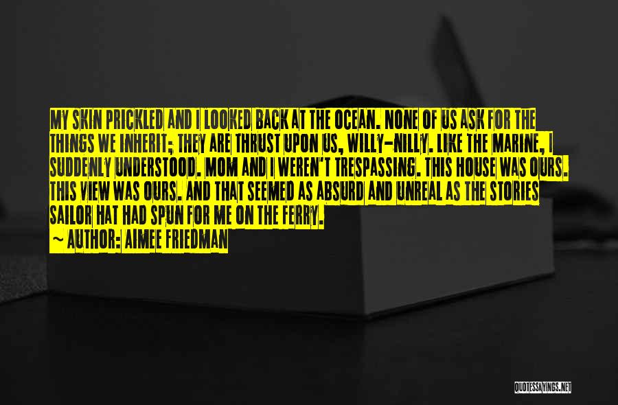 Aimee Friedman Quotes: My Skin Prickled And I Looked Back At The Ocean. None Of Us Ask For The Things We Inherit; They