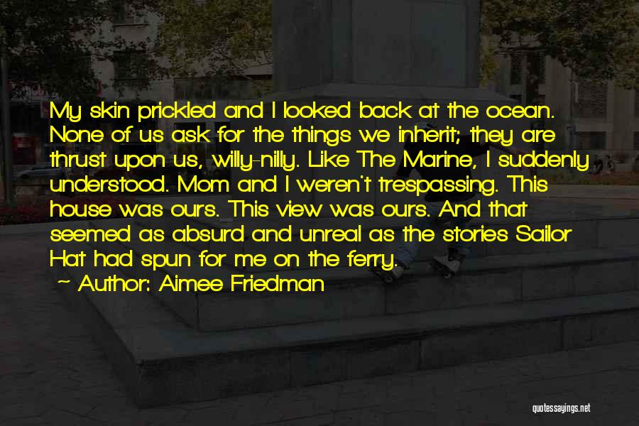Aimee Friedman Quotes: My Skin Prickled And I Looked Back At The Ocean. None Of Us Ask For The Things We Inherit; They