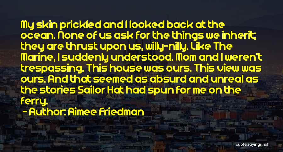 Aimee Friedman Quotes: My Skin Prickled And I Looked Back At The Ocean. None Of Us Ask For The Things We Inherit; They