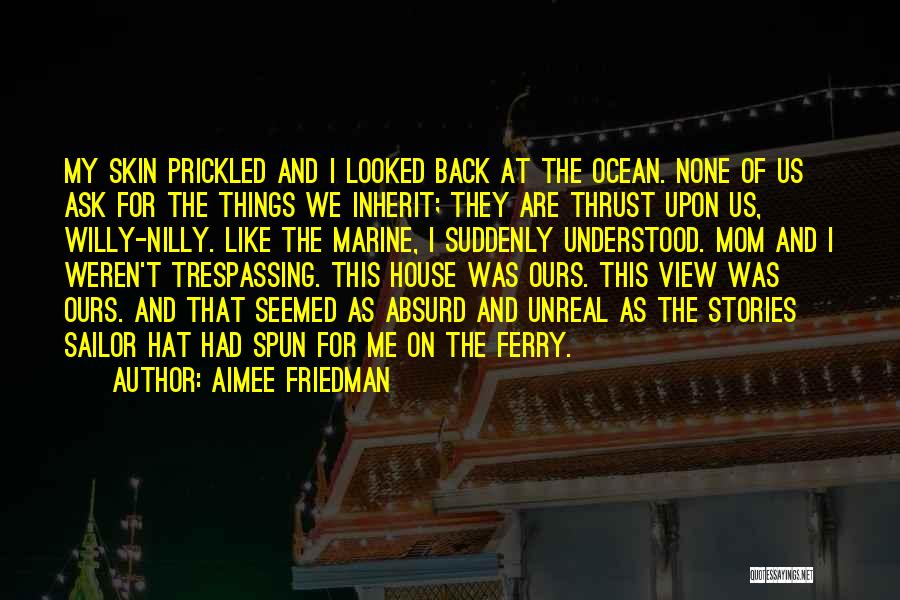 Aimee Friedman Quotes: My Skin Prickled And I Looked Back At The Ocean. None Of Us Ask For The Things We Inherit; They