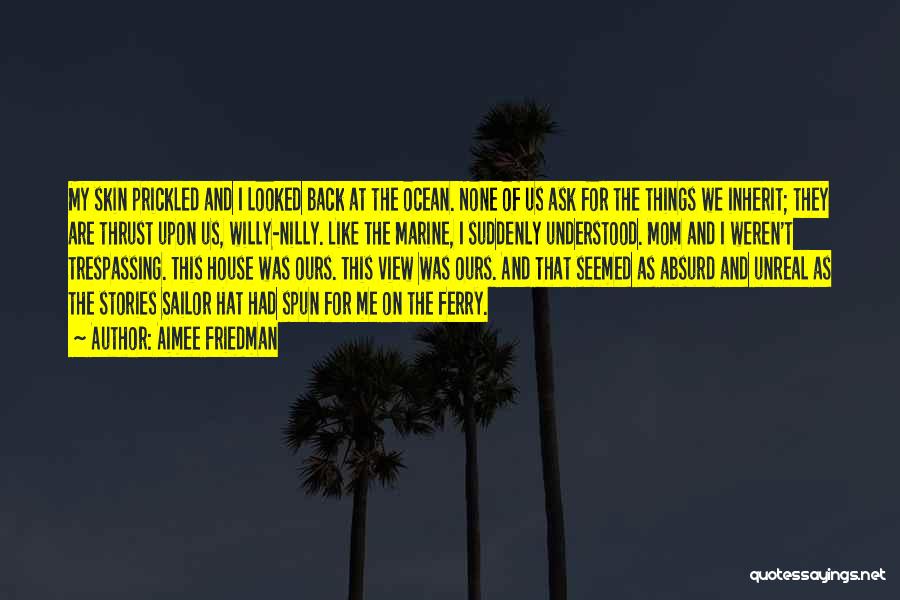 Aimee Friedman Quotes: My Skin Prickled And I Looked Back At The Ocean. None Of Us Ask For The Things We Inherit; They