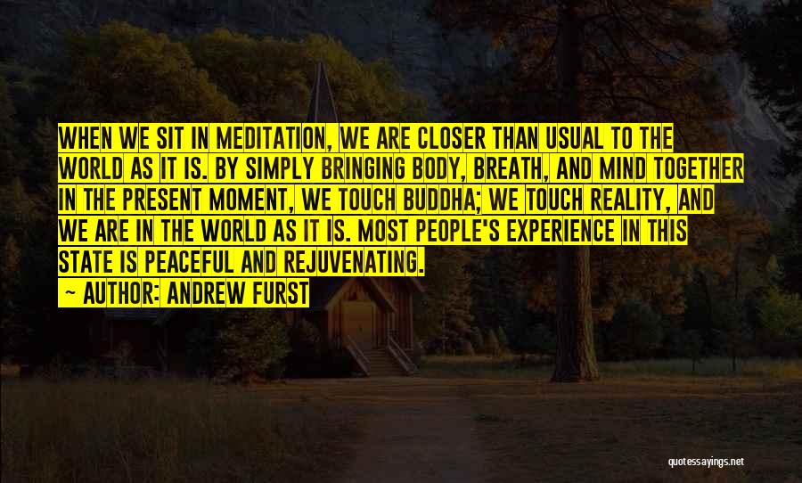 Andrew Furst Quotes: When We Sit In Meditation, We Are Closer Than Usual To The World As It Is. By Simply Bringing Body,