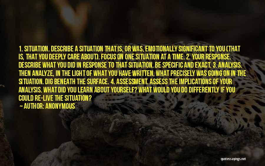 Anonymous Quotes: 1. Situation. Describe A Situation That Is, Or Was, Emotionally Significant To You (that Is, That You Deeply Care About).