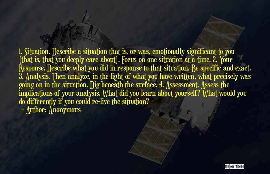 Anonymous Quotes: 1. Situation. Describe A Situation That Is, Or Was, Emotionally Significant To You (that Is, That You Deeply Care About).