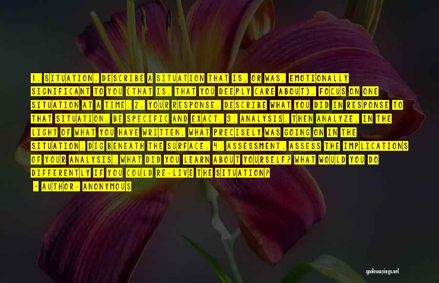 Anonymous Quotes: 1. Situation. Describe A Situation That Is, Or Was, Emotionally Significant To You (that Is, That You Deeply Care About).