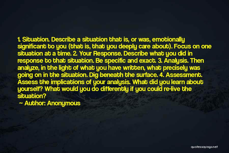 Anonymous Quotes: 1. Situation. Describe A Situation That Is, Or Was, Emotionally Significant To You (that Is, That You Deeply Care About).