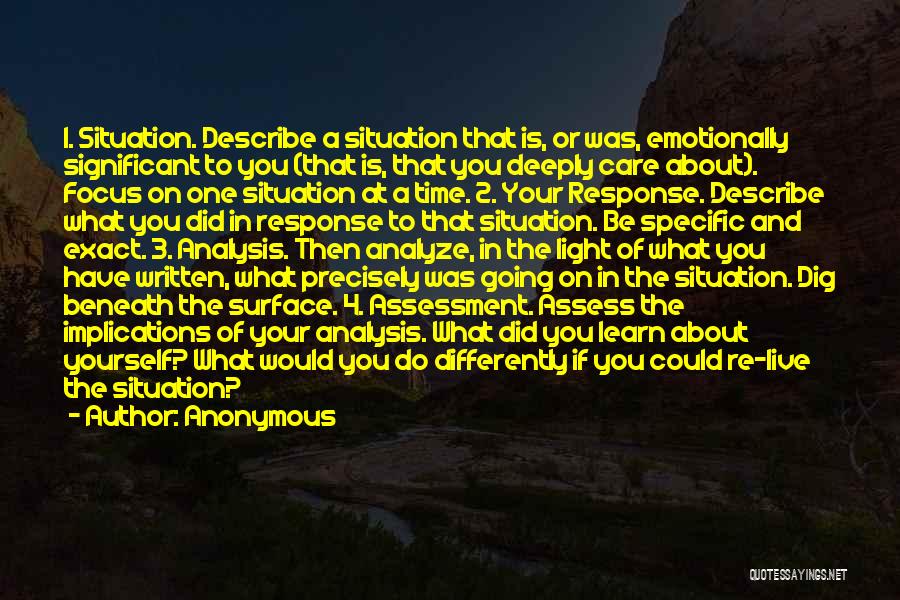 Anonymous Quotes: 1. Situation. Describe A Situation That Is, Or Was, Emotionally Significant To You (that Is, That You Deeply Care About).