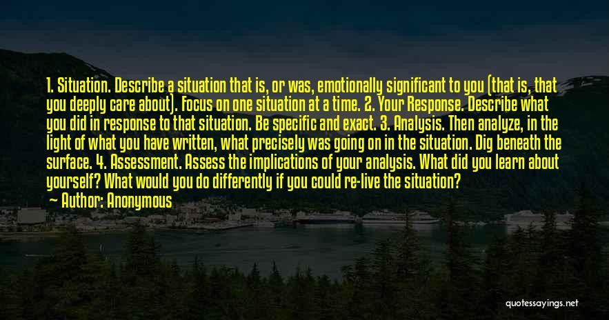 Anonymous Quotes: 1. Situation. Describe A Situation That Is, Or Was, Emotionally Significant To You (that Is, That You Deeply Care About).