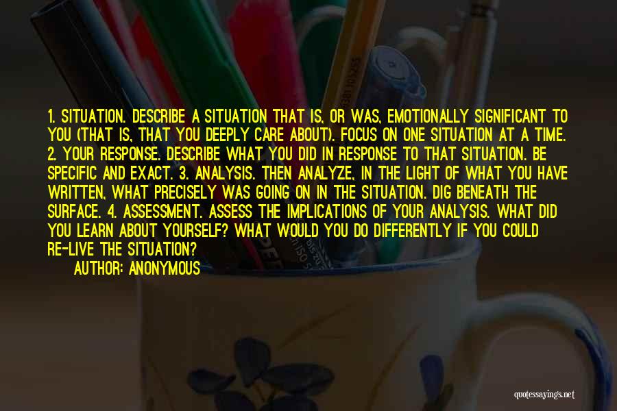 Anonymous Quotes: 1. Situation. Describe A Situation That Is, Or Was, Emotionally Significant To You (that Is, That You Deeply Care About).