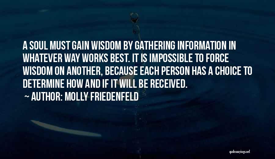 Molly Friedenfeld Quotes: A Soul Must Gain Wisdom By Gathering Information In Whatever Way Works Best. It Is Impossible To Force Wisdom On