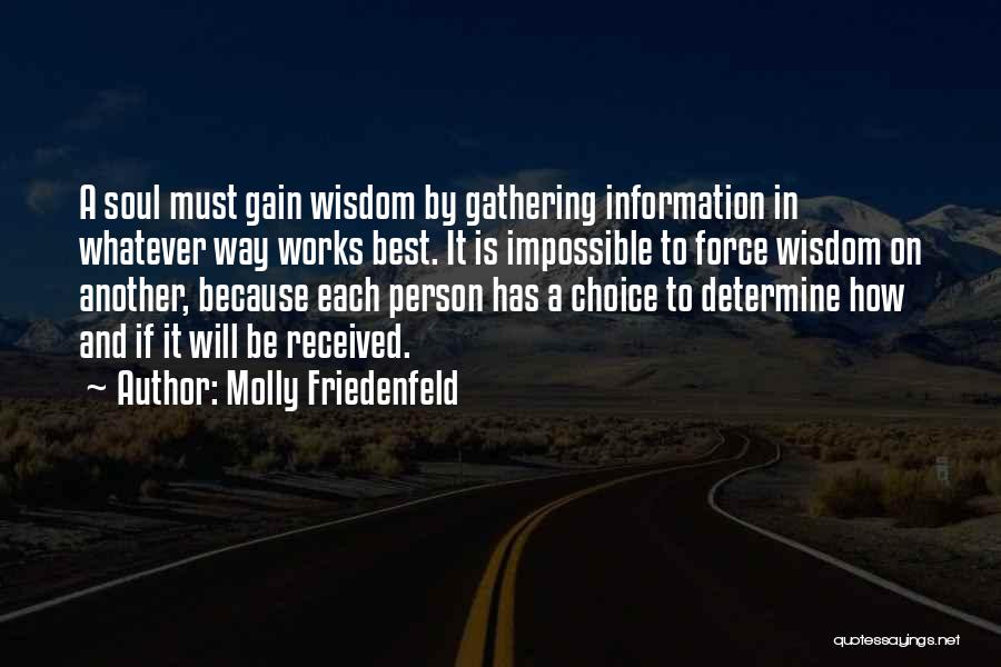 Molly Friedenfeld Quotes: A Soul Must Gain Wisdom By Gathering Information In Whatever Way Works Best. It Is Impossible To Force Wisdom On