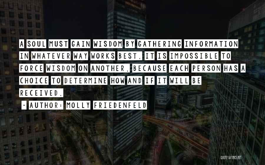 Molly Friedenfeld Quotes: A Soul Must Gain Wisdom By Gathering Information In Whatever Way Works Best. It Is Impossible To Force Wisdom On