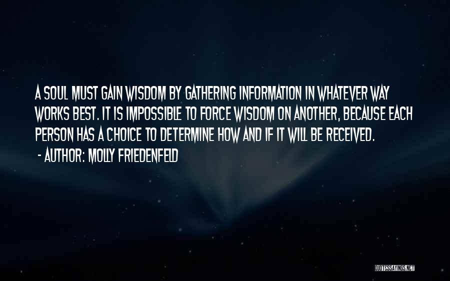 Molly Friedenfeld Quotes: A Soul Must Gain Wisdom By Gathering Information In Whatever Way Works Best. It Is Impossible To Force Wisdom On