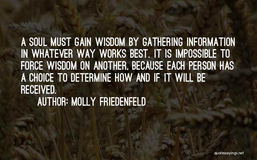 Molly Friedenfeld Quotes: A Soul Must Gain Wisdom By Gathering Information In Whatever Way Works Best. It Is Impossible To Force Wisdom On