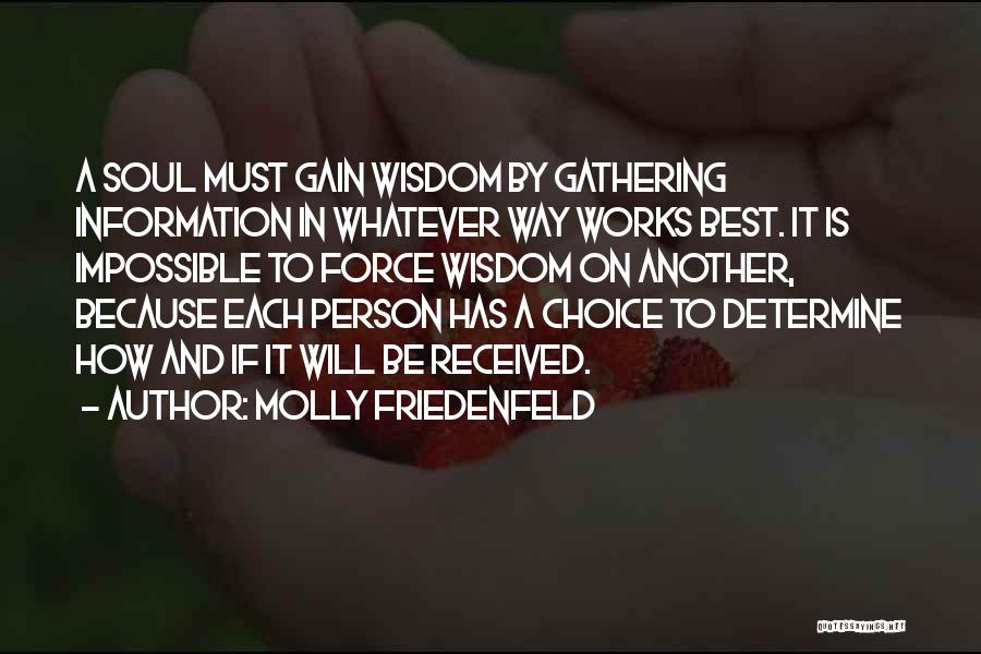 Molly Friedenfeld Quotes: A Soul Must Gain Wisdom By Gathering Information In Whatever Way Works Best. It Is Impossible To Force Wisdom On