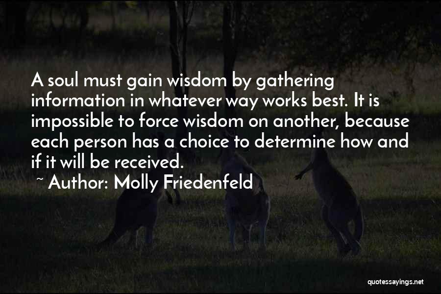 Molly Friedenfeld Quotes: A Soul Must Gain Wisdom By Gathering Information In Whatever Way Works Best. It Is Impossible To Force Wisdom On