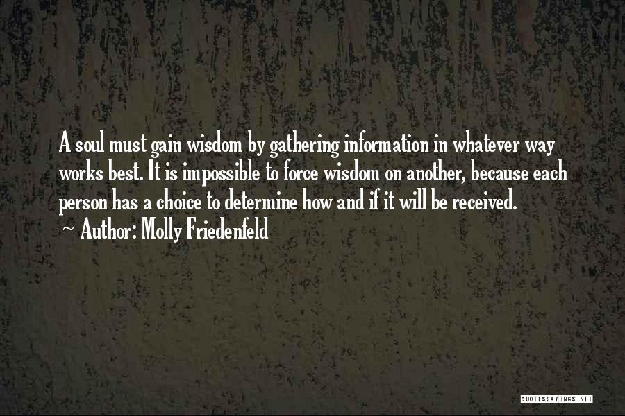 Molly Friedenfeld Quotes: A Soul Must Gain Wisdom By Gathering Information In Whatever Way Works Best. It Is Impossible To Force Wisdom On