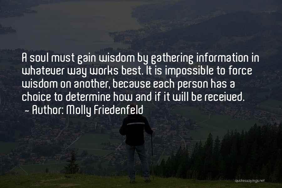 Molly Friedenfeld Quotes: A Soul Must Gain Wisdom By Gathering Information In Whatever Way Works Best. It Is Impossible To Force Wisdom On