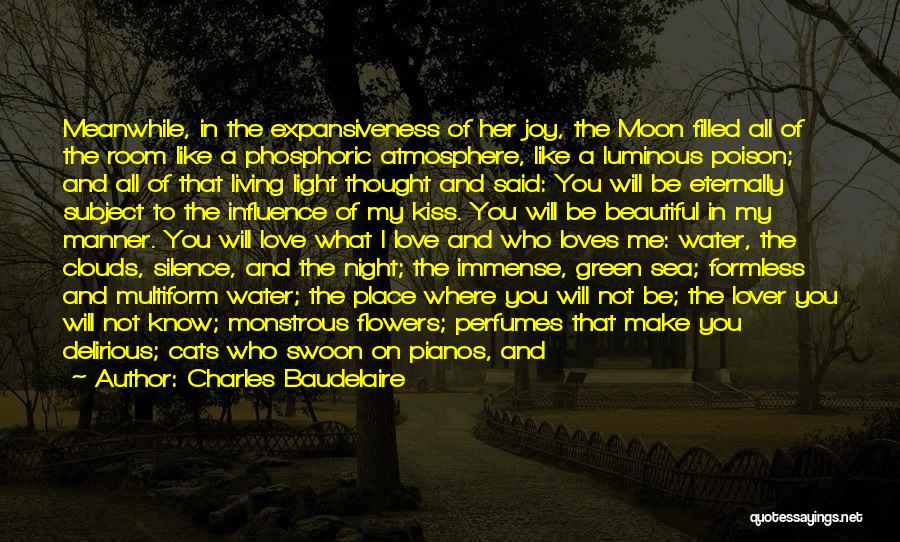 Charles Baudelaire Quotes: Meanwhile, In The Expansiveness Of Her Joy, The Moon Filled All Of The Room Like A Phosphoric Atmosphere, Like A