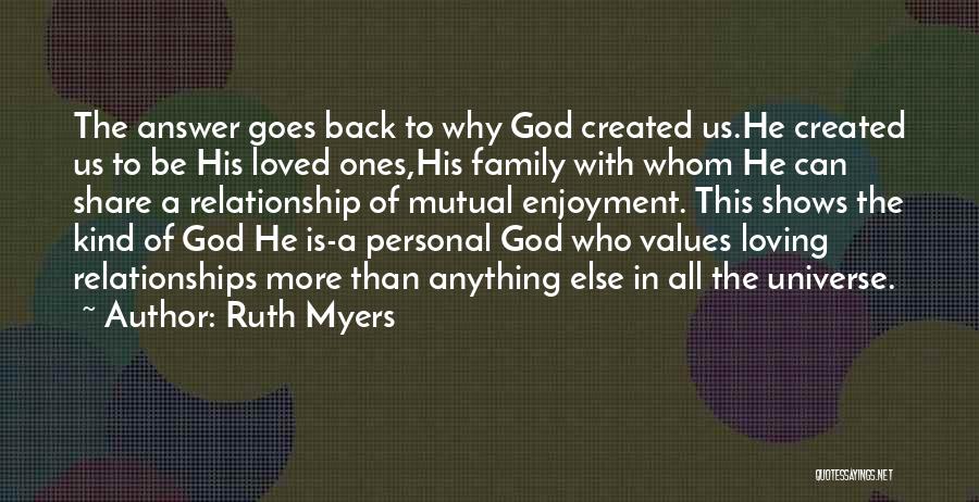 Ruth Myers Quotes: The Answer Goes Back To Why God Created Us.he Created Us To Be His Loved Ones,his Family With Whom He