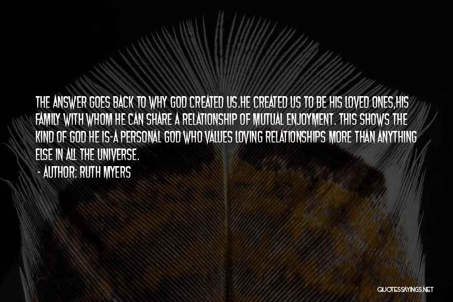 Ruth Myers Quotes: The Answer Goes Back To Why God Created Us.he Created Us To Be His Loved Ones,his Family With Whom He