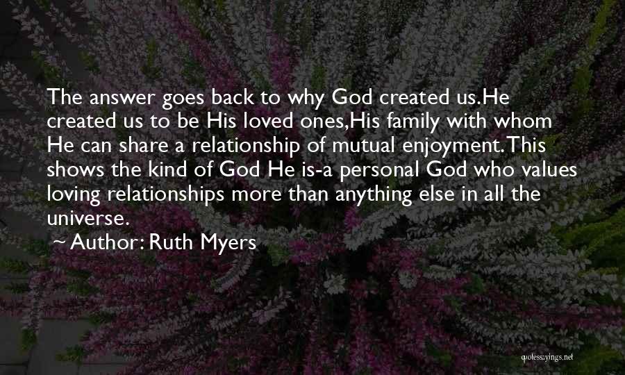 Ruth Myers Quotes: The Answer Goes Back To Why God Created Us.he Created Us To Be His Loved Ones,his Family With Whom He