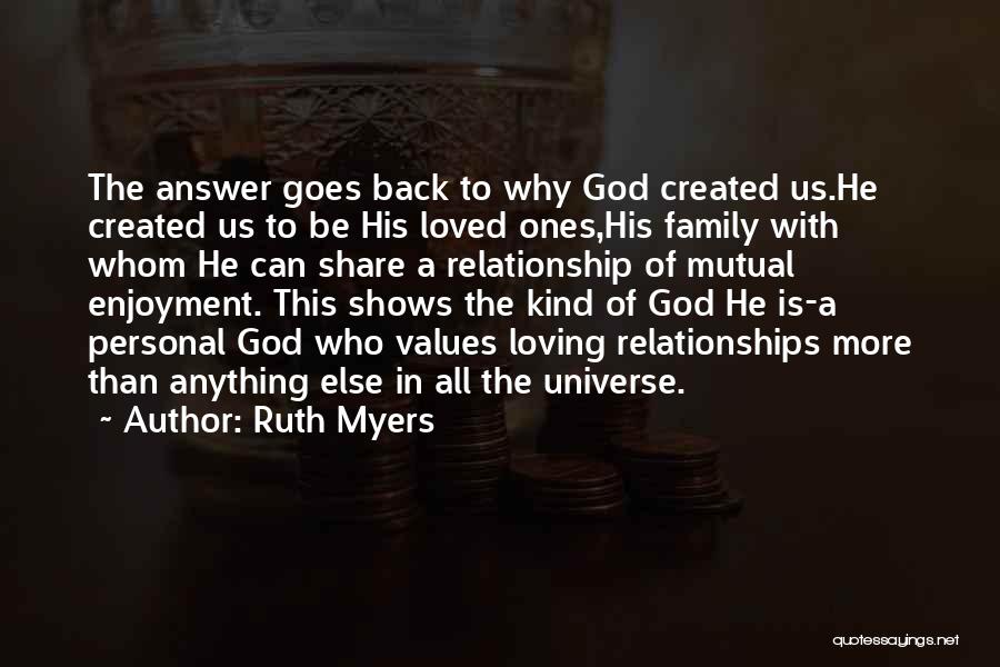 Ruth Myers Quotes: The Answer Goes Back To Why God Created Us.he Created Us To Be His Loved Ones,his Family With Whom He