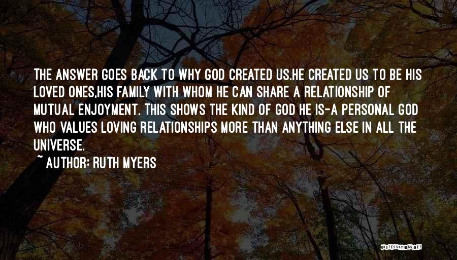 Ruth Myers Quotes: The Answer Goes Back To Why God Created Us.he Created Us To Be His Loved Ones,his Family With Whom He