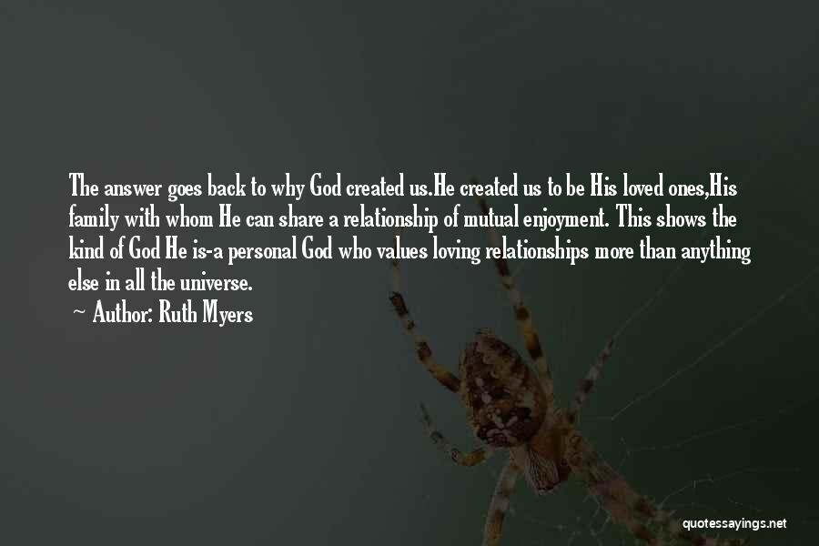 Ruth Myers Quotes: The Answer Goes Back To Why God Created Us.he Created Us To Be His Loved Ones,his Family With Whom He