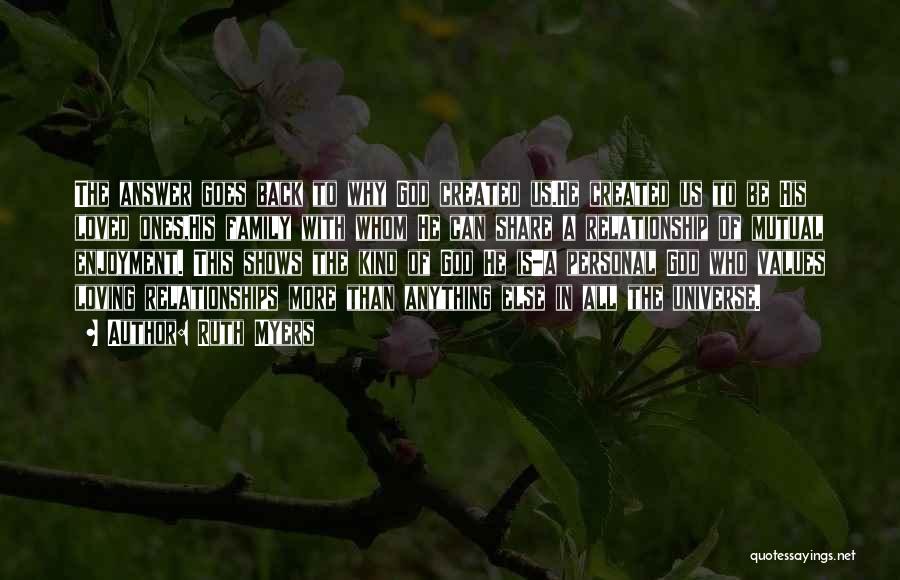 Ruth Myers Quotes: The Answer Goes Back To Why God Created Us.he Created Us To Be His Loved Ones,his Family With Whom He