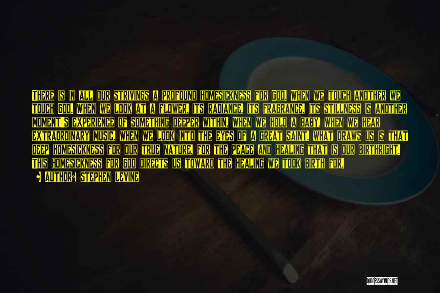 Stephen Levine Quotes: There Is In All Our Strivings A Profound Homesickness For God. When We Touch Another We Touch God. When We
