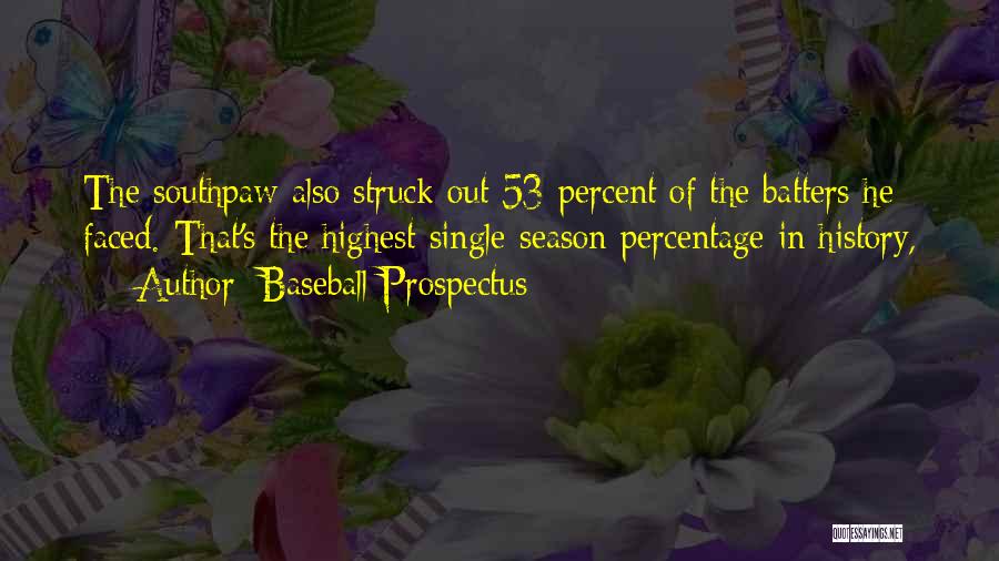 Baseball Prospectus Quotes: The Southpaw Also Struck Out 53 Percent Of The Batters He Faced. That's The Highest Single-season Percentage In History,
