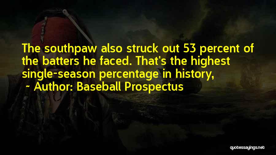 Baseball Prospectus Quotes: The Southpaw Also Struck Out 53 Percent Of The Batters He Faced. That's The Highest Single-season Percentage In History,