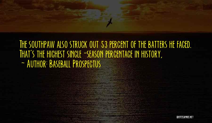 Baseball Prospectus Quotes: The Southpaw Also Struck Out 53 Percent Of The Batters He Faced. That's The Highest Single-season Percentage In History,
