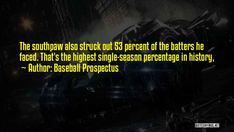 Baseball Prospectus Quotes: The Southpaw Also Struck Out 53 Percent Of The Batters He Faced. That's The Highest Single-season Percentage In History,