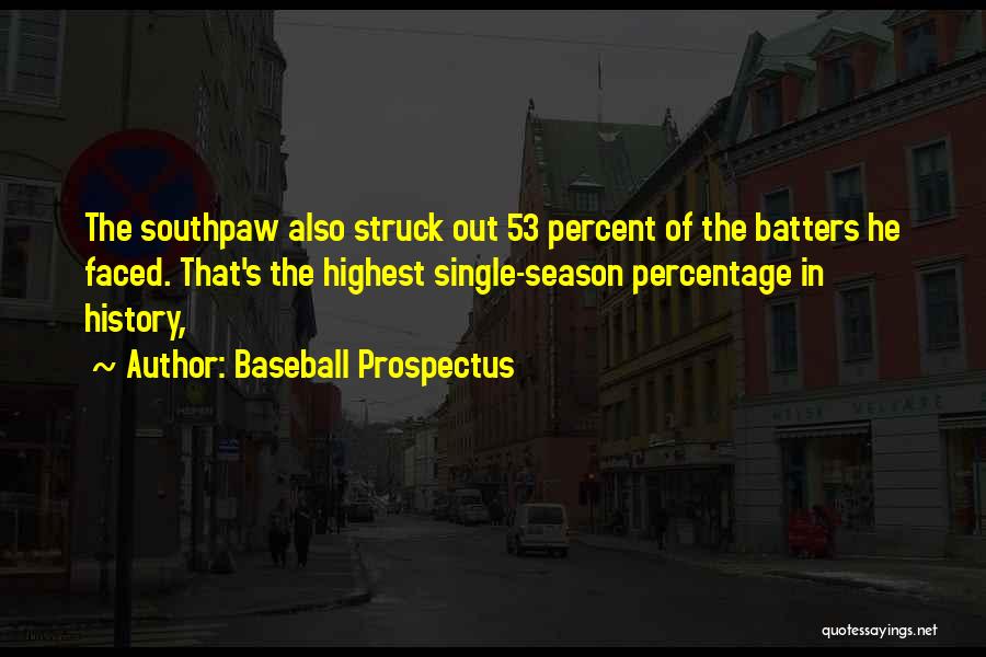 Baseball Prospectus Quotes: The Southpaw Also Struck Out 53 Percent Of The Batters He Faced. That's The Highest Single-season Percentage In History,