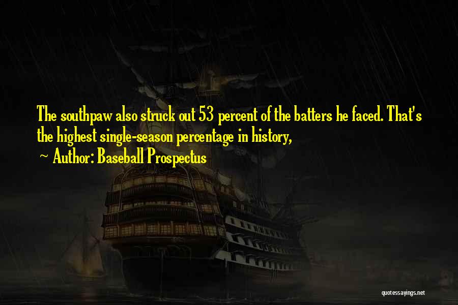 Baseball Prospectus Quotes: The Southpaw Also Struck Out 53 Percent Of The Batters He Faced. That's The Highest Single-season Percentage In History,