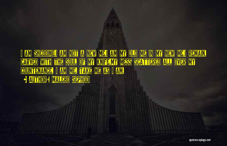 Malebo Sephodi Quotes: I Am Shedding.i Am Not A New Me.i Am My Old Me In My New Me.i Remain, Carved With The