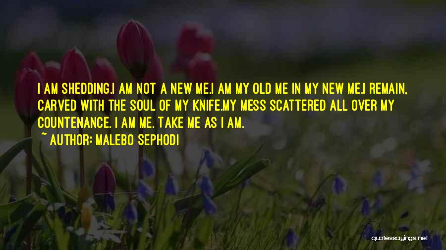 Malebo Sephodi Quotes: I Am Shedding.i Am Not A New Me.i Am My Old Me In My New Me.i Remain, Carved With The