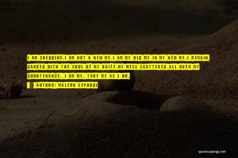Malebo Sephodi Quotes: I Am Shedding.i Am Not A New Me.i Am My Old Me In My New Me.i Remain, Carved With The