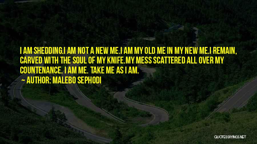 Malebo Sephodi Quotes: I Am Shedding.i Am Not A New Me.i Am My Old Me In My New Me.i Remain, Carved With The