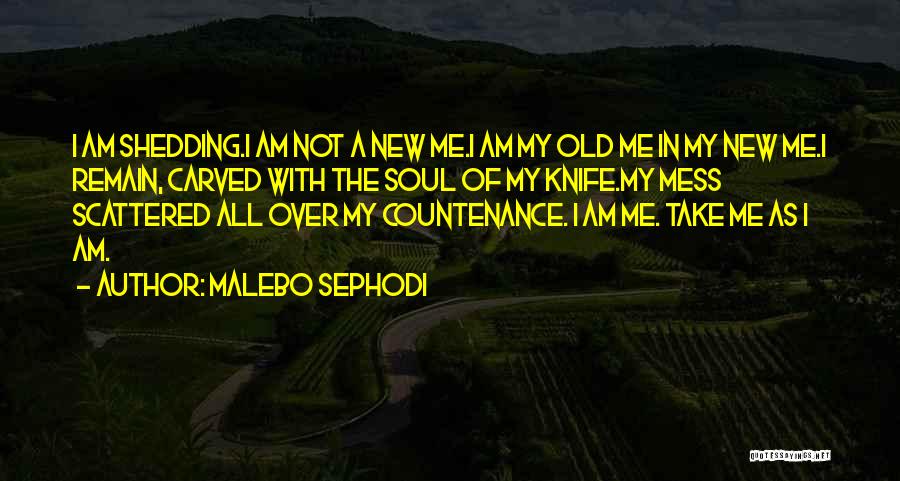 Malebo Sephodi Quotes: I Am Shedding.i Am Not A New Me.i Am My Old Me In My New Me.i Remain, Carved With The